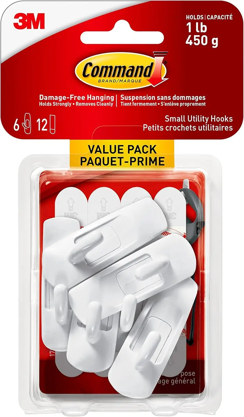3M Command Small Utility Hooks – 1-Pound Capacity, 6-Pack With Damage-Free Adhesive 1