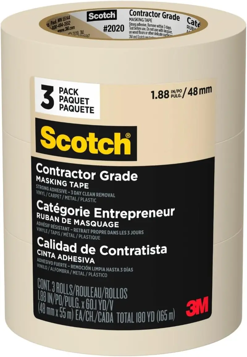 3M Scotch Contractor-Grade Masking Tape – 1.88-Inch X 60-Yard, 3-Roll Value Pack 1