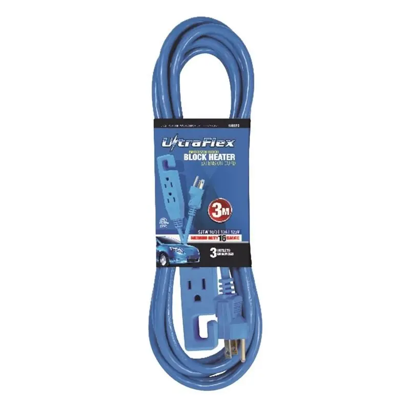 5-Meter 16/3 Sjtw Heavy-Duty Extension Cord With Triple Outlets & Block Heater Compatibility 1