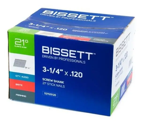 Bissett 3-1/4" 21° Strip Nails For Framing And Decking 1