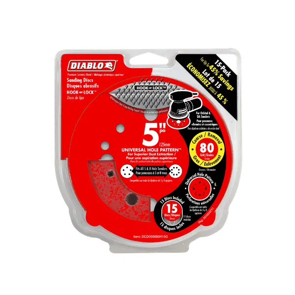 Diablo 5" 80-Grit Hook & Lock Ros Sanding Discs – 15-Pack For Fast Coarse Sanding 1