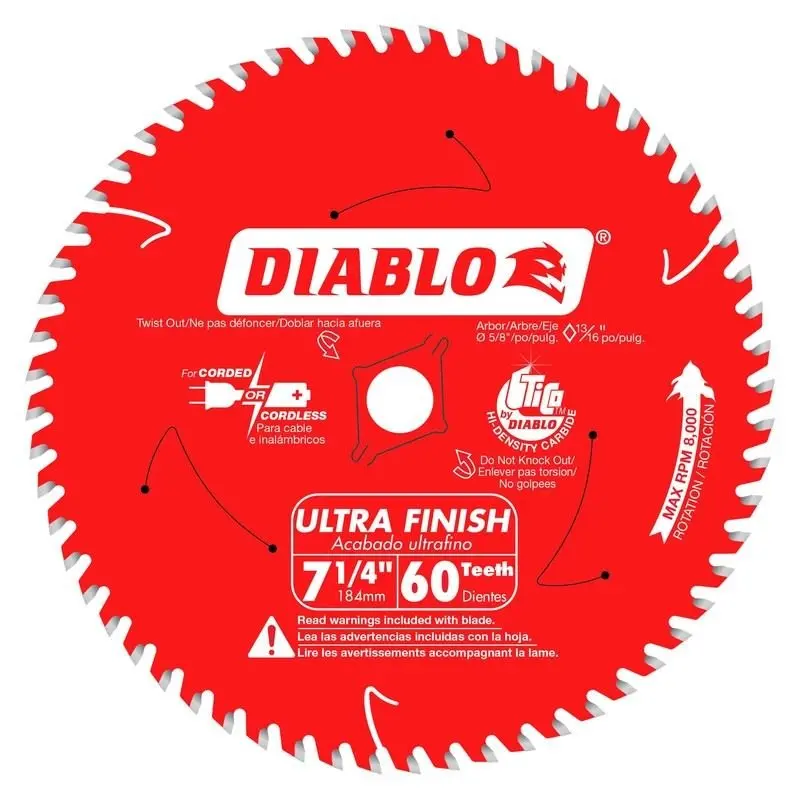 Diablo D0760A Ultra-Finish Carbide Saw Blade – 7-1/4-Inch, 60-Tooth Wood Cutting 1