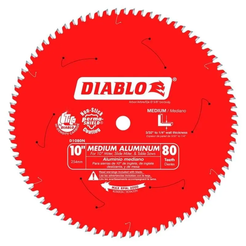 Diablo D1080N Aluminum-Cutting Saw Blade – 10-Inch, 80-Tooth, Medium-Density Use 1