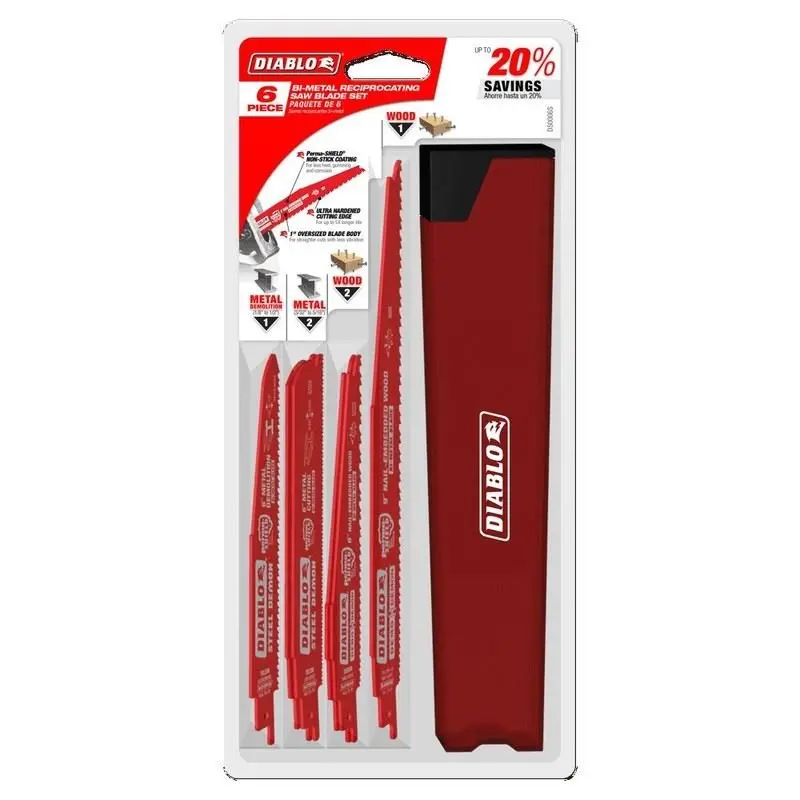 Diablo Ds006Sc 6-Piece Reciprocating Saw Blade Set For Nail-Embedded Wood And Metal Demolition 1