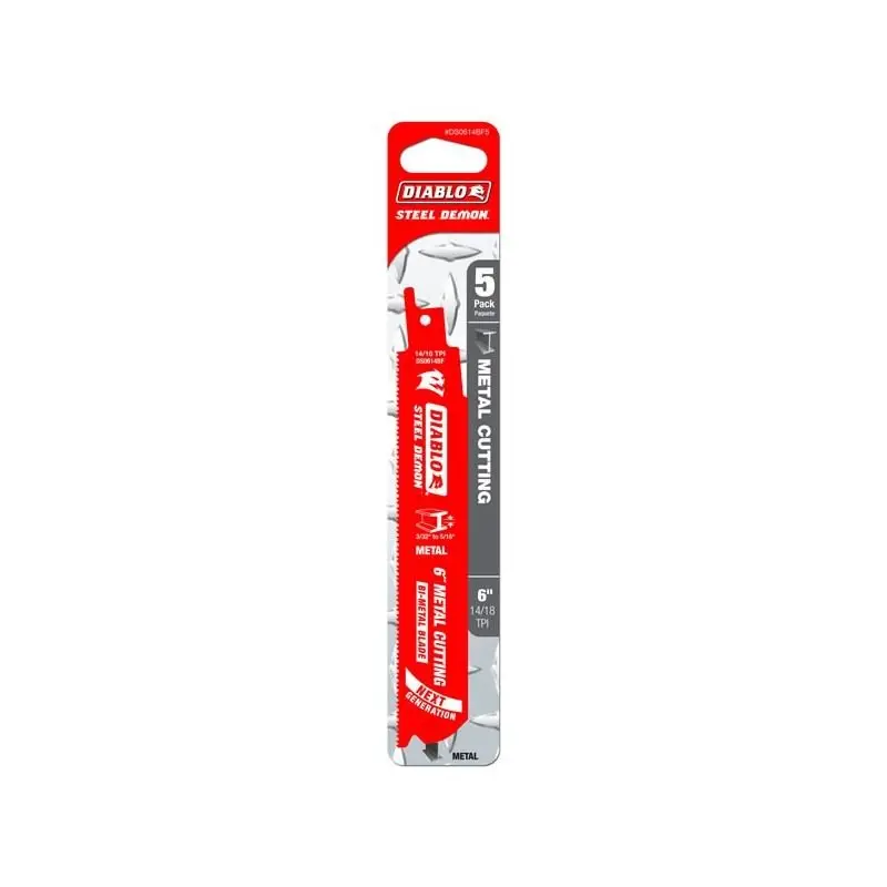 Diablo Ds0614Bf5 — 5-Pack 6" Bi-Metal Reciprocating Saw Blades For Metal (3/32"–5/16") 1