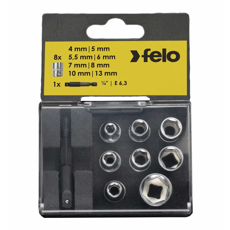 Felo 1/4-Inch Socket Set – 9-Piece, Metric Sizes 4–13 Mm In Storage Box 1
