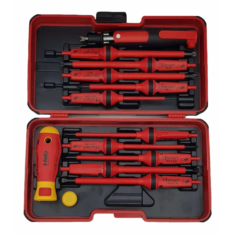 Felo Xl-Strongbox E-Smart Vde Industrial Set – 14-Piece (Slotted/Phillips/Pozidriv/Star/Spade/Square/Bitholder) 1