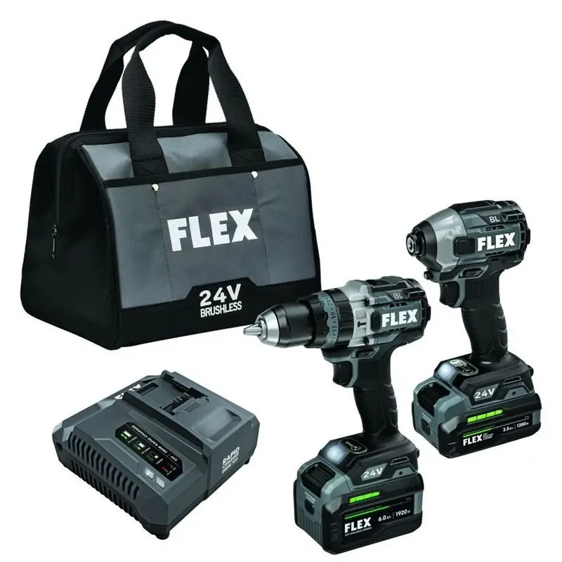 Flex 24V 2-Tool Stacked-Lithium Kit: Turbo Hammer Drill + Quick-Eject Impact Driver 1