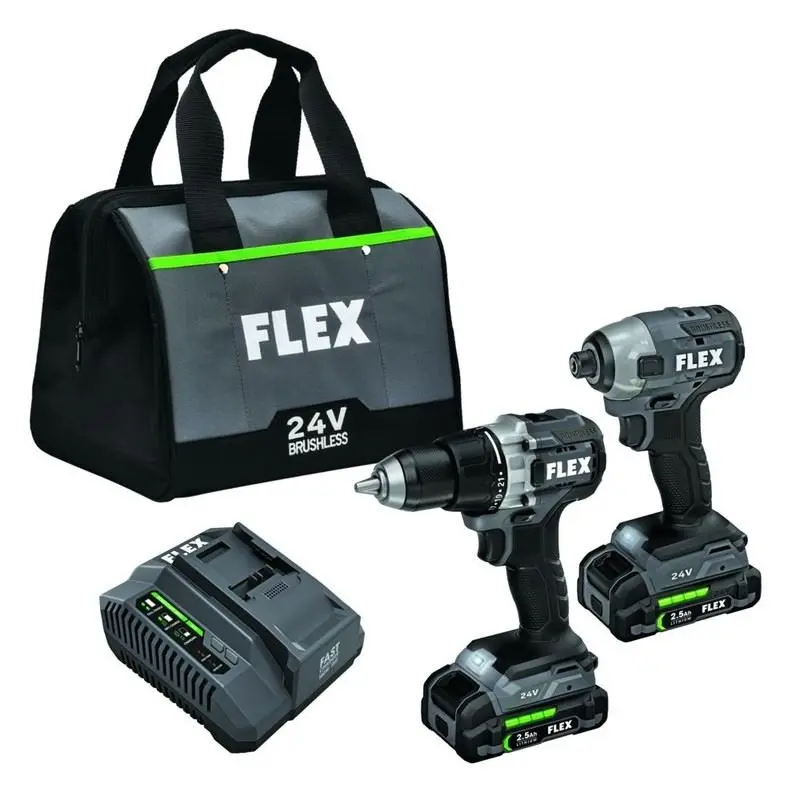 Flex Fxm201-2A 24V Dual-Tool Combo: Brushless Drill Driver + Impact Driver – Kit 1