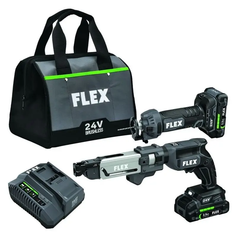Flex Fxm203-2A 24V Drywall Screw Gun Kit With Magazine & Cut-Out Tool – Brushless System 1