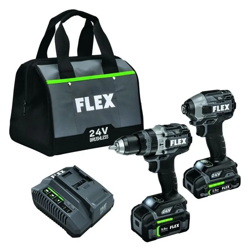 Flex Fxm204-2B 24V Dual-Tool Combo: Turbo Brushless Drill Driver + Impact Driver With Quick-Eject Bit System – Kit 1