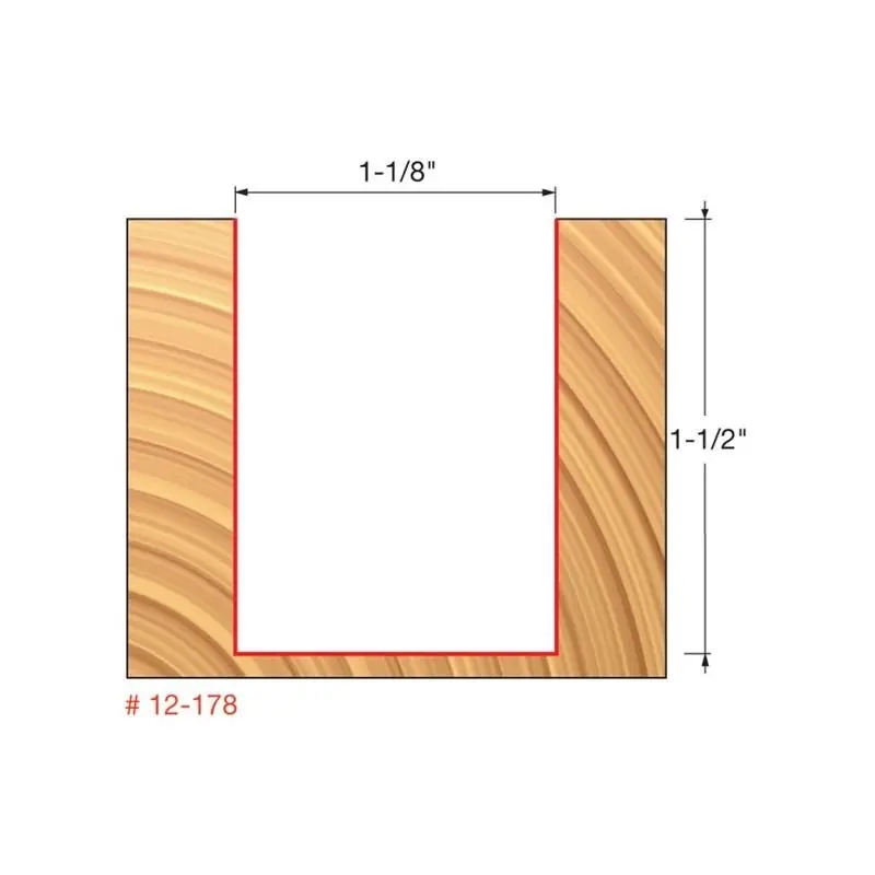 Freud 12-178 1-1/8" Double-Grind Double-Flute Straight Router Bit 1