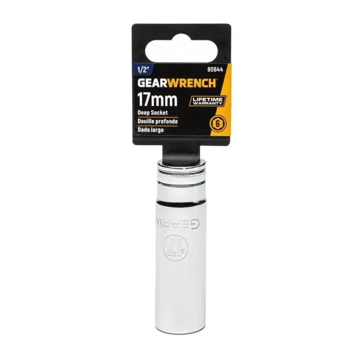 Gearwrench 1/2" Drive 6-Point Deep Metric Socket – 17Mm (Model 80644) 1