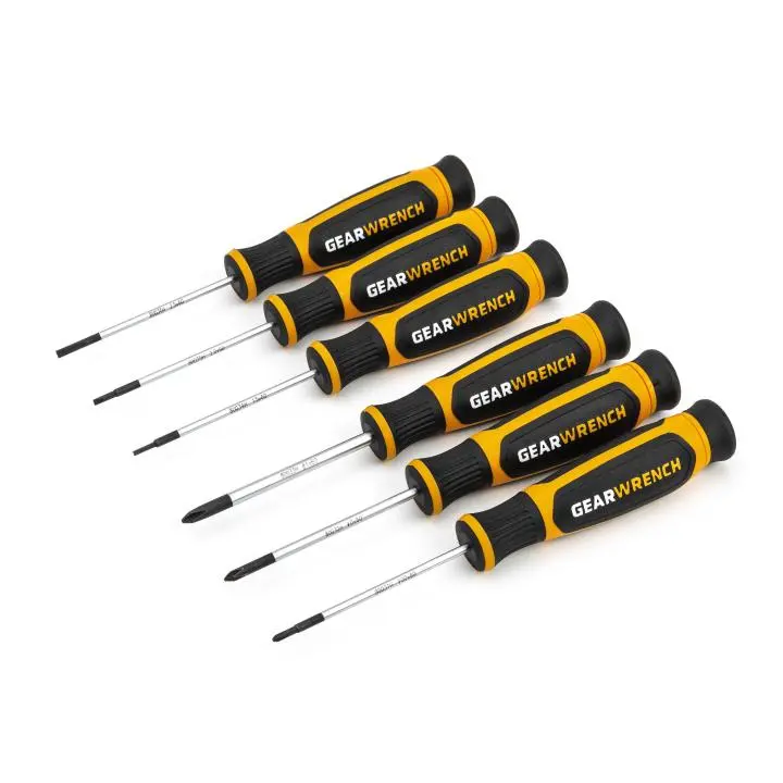 Gearwrench 80055H 6-Piece Mini Screwdriver Set – Phillips & Slotted With Ergonomic Dual-Material Grips 1