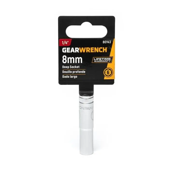 Gearwrench 80143 1/4" Drive 6-Point Deep Metric Socket — 8Mm 1