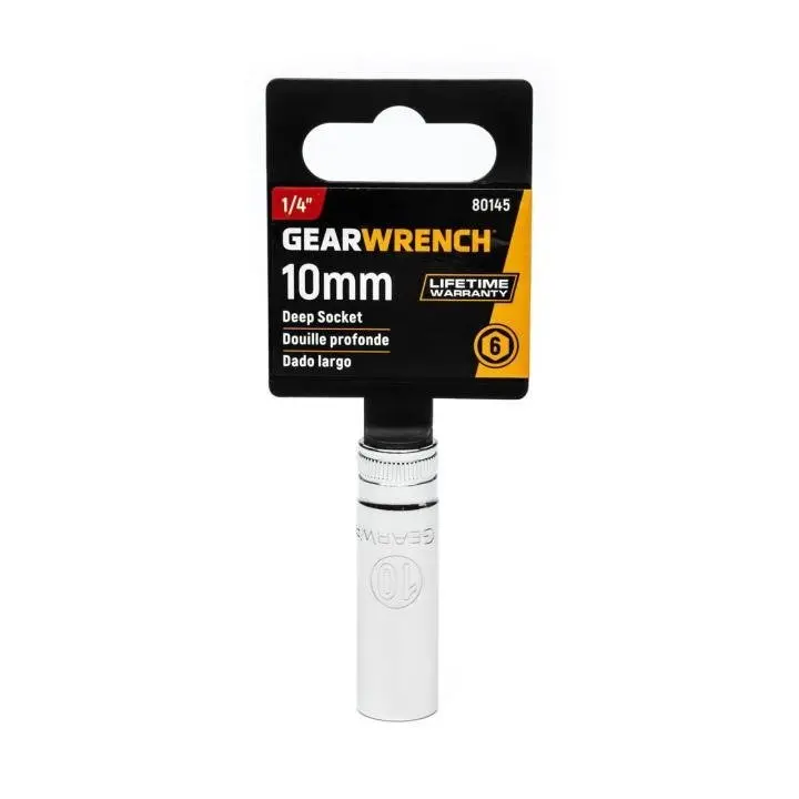 Gearwrench 80145 1/4" Drive 6-Point Deep Metric Socket — 10Mm 1
