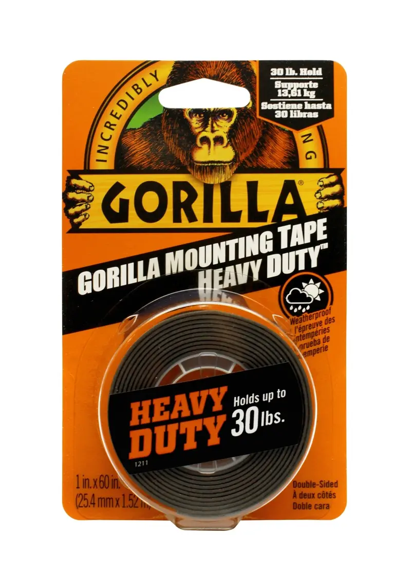 Gorilla Black Heavy-Duty Mounting Tape – 1 In × 60 In, Indoor/Outdoor Use 1
