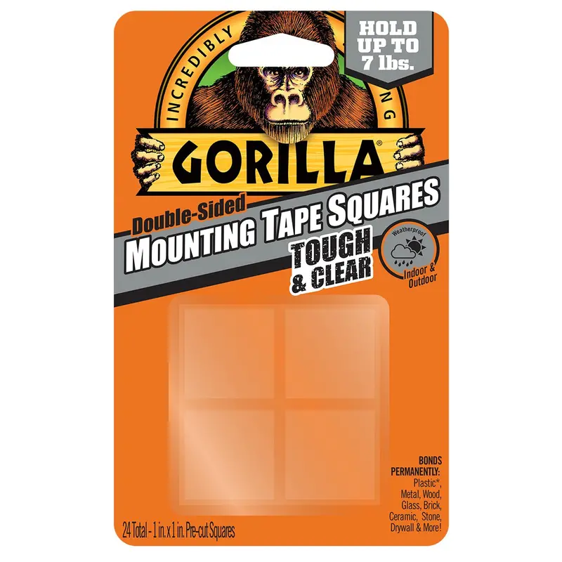 Gorilla Tough & Clear Mounting Tape Squares – 24-Pack, 7 Lb Capacity Each 1