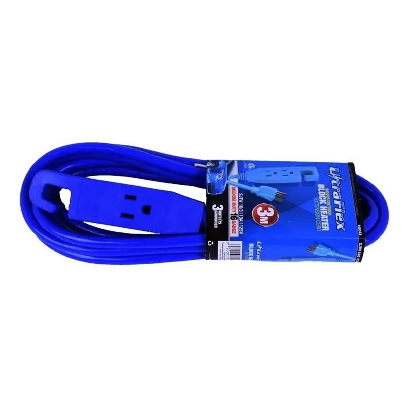 Heavy-Duty Sjtw Extension Cord – 16/3 Gauge, 3-Meter, 3-Outlet Block Heater Cord 1