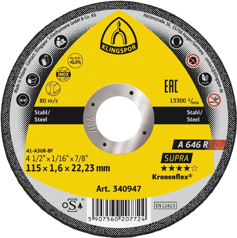 Klingspor 4-1/2" X 1/16" X 7/8" Steel Cut-Off Blade – Reinforced For Aggressive Metal Cutting 1