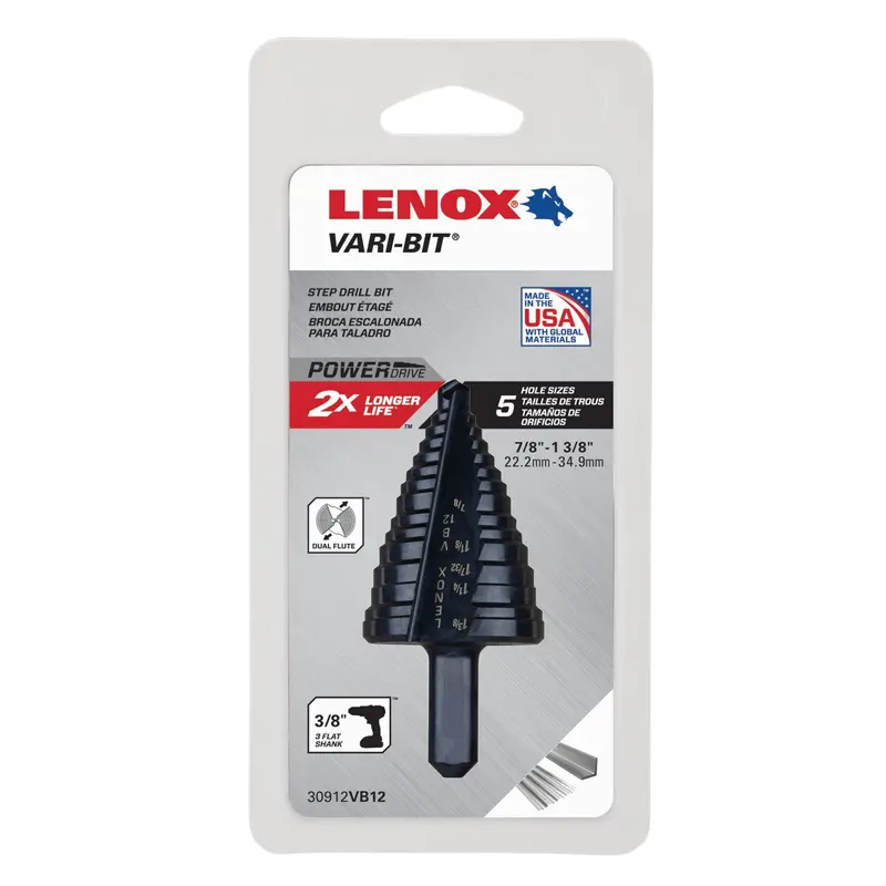 Lenox Vari-Bit Step Drill — 0.38 In Diameter, 7/8–1-3/8 In Range For Thick-Gauge Metal 1
