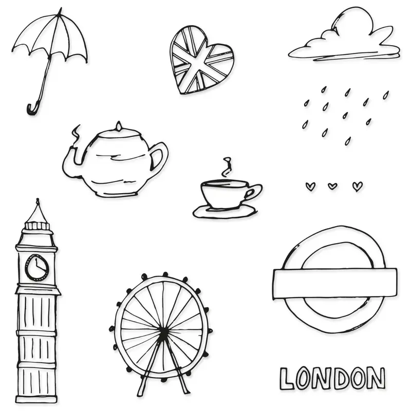 London-Themed Clear Stamp Set – 11-Piece Icon Collection 1