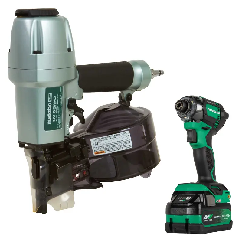 Metabo Hpt Knv65Ah2M 2-1/2" Coil Siding Nailer With Bonus Impact Driver Bundle 1