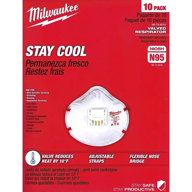 Milwaukee Valved N95 Respirator Pack — 10-Count Disposable Masks 1