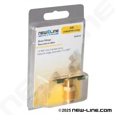 New Line X240-B Drain Cock – 1/4" Male Npt, Back-Seating Valve 1