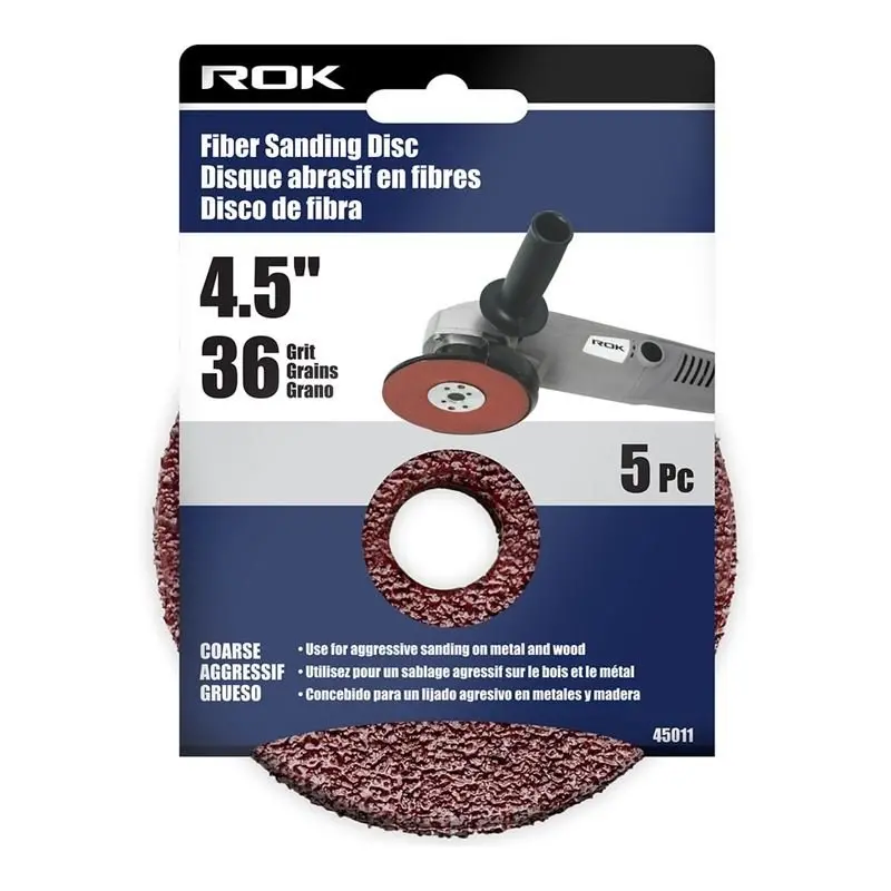 Rok 5-Pack 4-1/2-Inch Fiber Sanding Discs — 36-Grit For Coarse Shaping And Stock Removal 1
