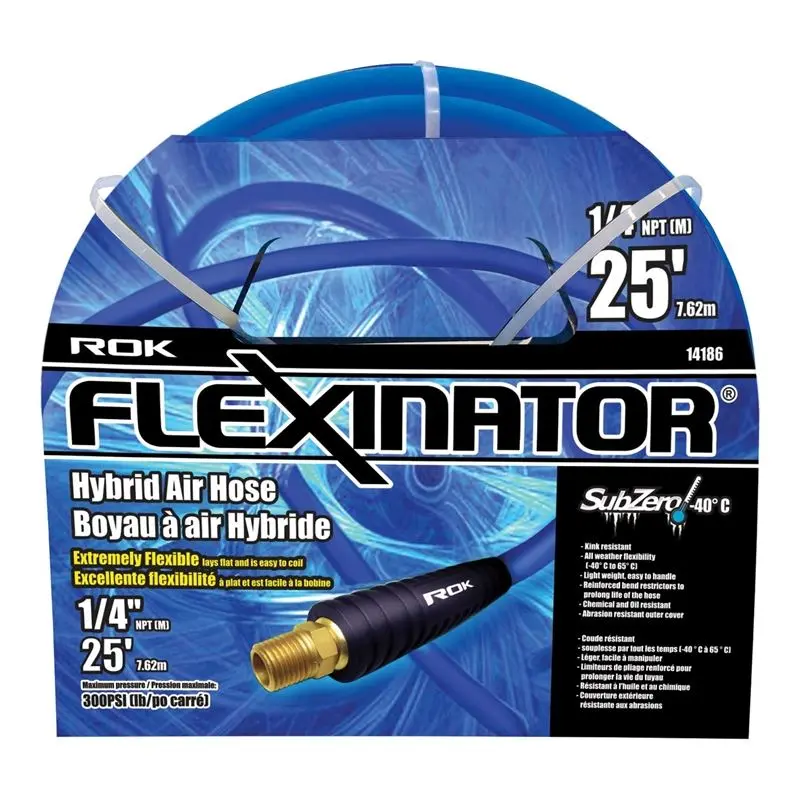 Rok Flexinator Hybrid Air Hose — 1/4-Inch X 25-Foot, Blue 1