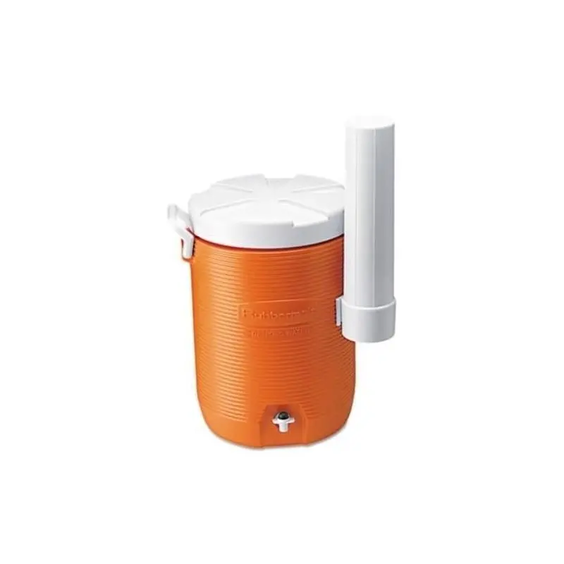Rubbermaid 5-Gallon Orange Cooler With Built-In Cup Dispenser 1