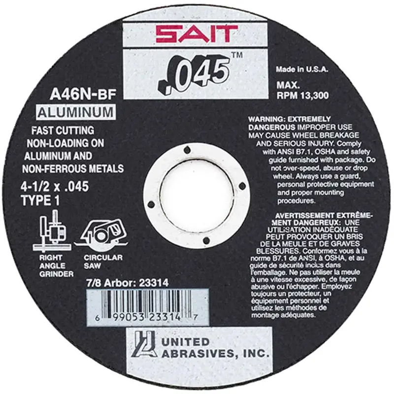 Sait 4-1/2" X 0.045" Cut-Off Wheel – Optimized For Aluminum Cutting, Thin Kerf 1