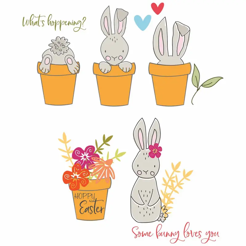 Sizzix Bunny Bits & Blooms Clear Stamp Set – 15-Piece Easter & Garden Theme By Catherine Pooler 1