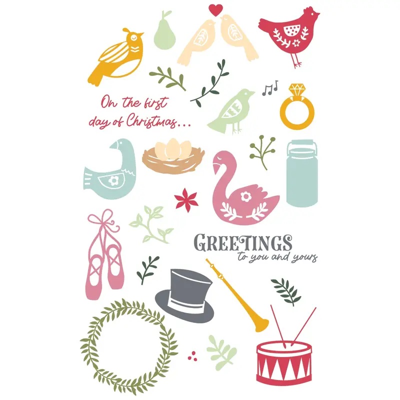 Sizzix Catherine Pooler 12 Days Of Christmas Clear Stamp Set – 30-Piece A5 Theme Pack 1
