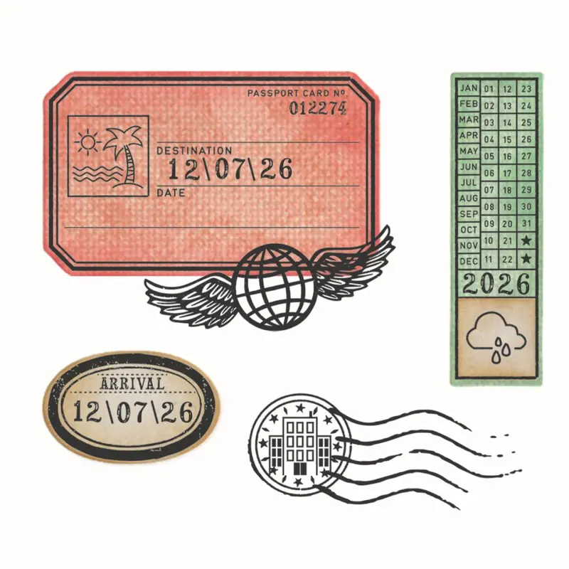 Sizzix Global Travel Stamp & Die Collection (62 Stamps + 4 Framelits) – Globetrotter’S Mark By 49 And Market 1