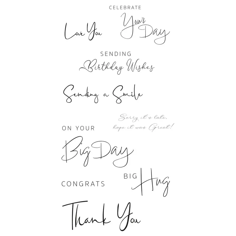 Sizzix Lisa Jones Daily Sentiments #2 Clear Stamp Set – 14-Piece Versatile Greeting Phrase Collection 1