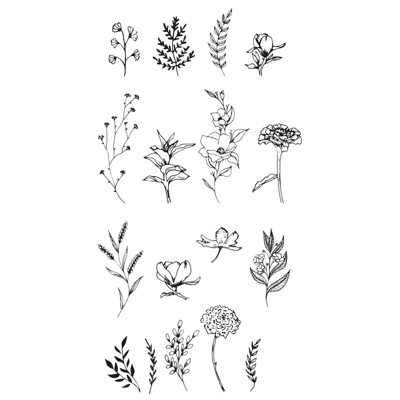 Sizzix Lisa Jones Garden Botanicals Clear Stamp Set – 17-Piece Nature-Inspired Collection 1