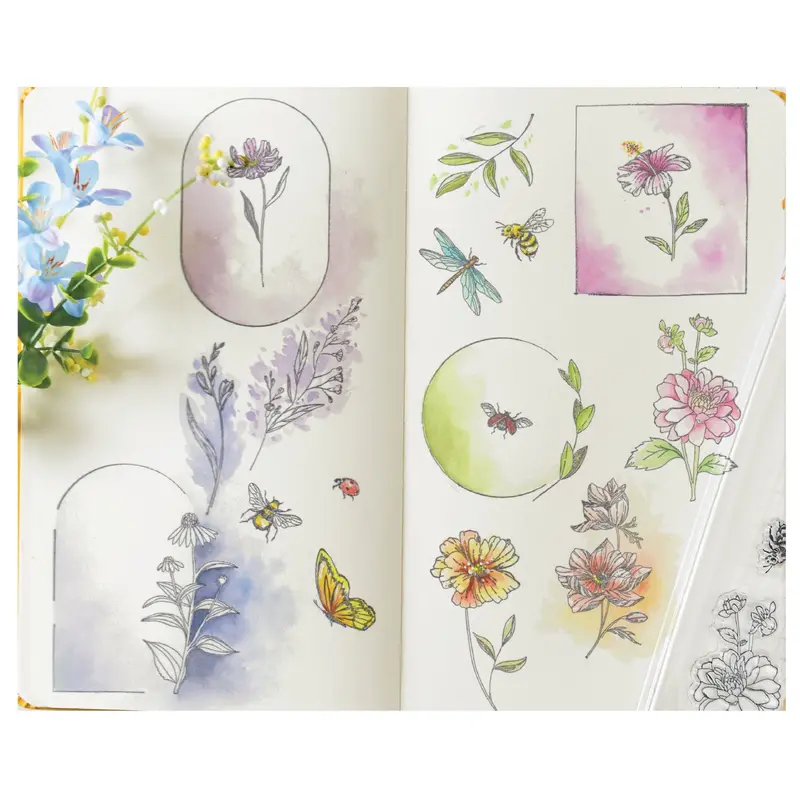 Sizzix Studio Clear Stamp Collection (18-Piece) – Floral Frames And Tiny Blossoms By Willow Wolfe 1
