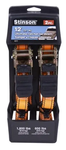 Stinson Cargo 2-Pack Ratchet Strap – 1-Inch Wide, 12-Foot Length, 600-Pound Capacity 1