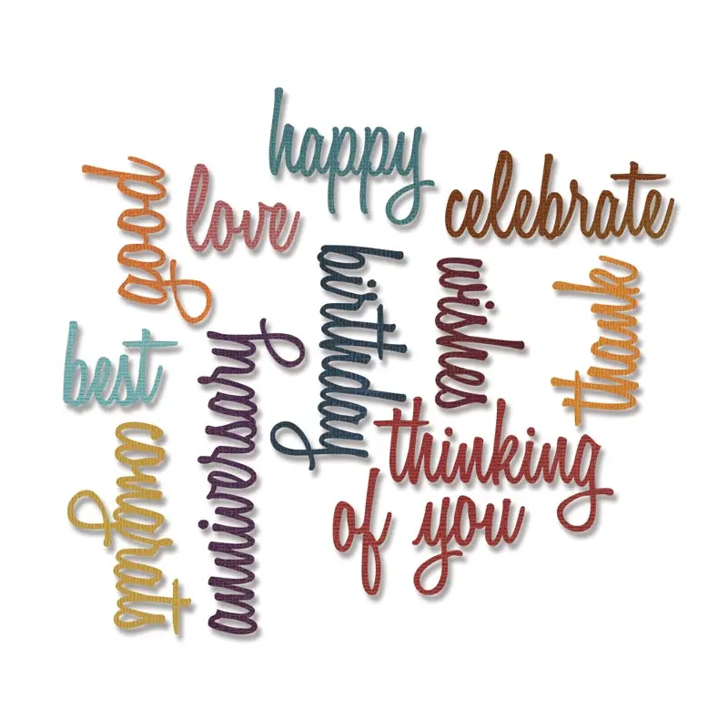 Tim Holtz Celebration Words: Script Thinlits Die Set – 13-Piece Elegant Script Lettering Collection 1