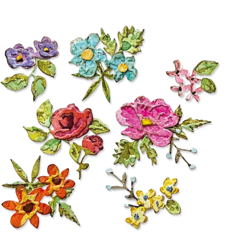 Tim Holtz Sizzix Thinlits Brushstroke Flowers Mini Die Set – 14-Piece Delicate Floral Collection 1
