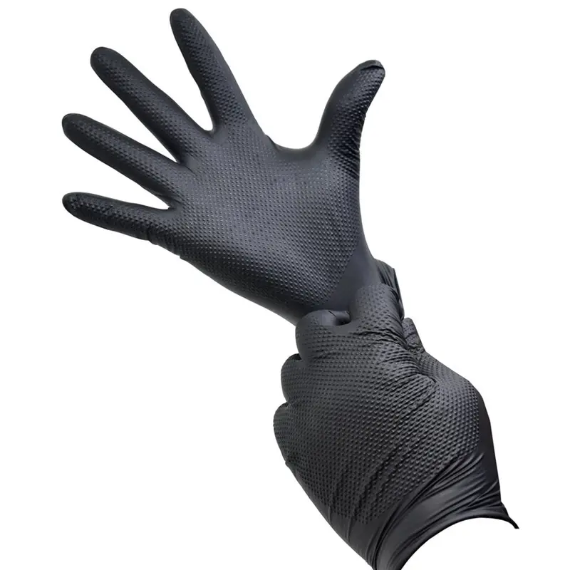 Toolway 50-Pack Black Nitrile Work Gloves – 8 Mil Thickness, Diamond-Grip Texture, Latex-Free 1