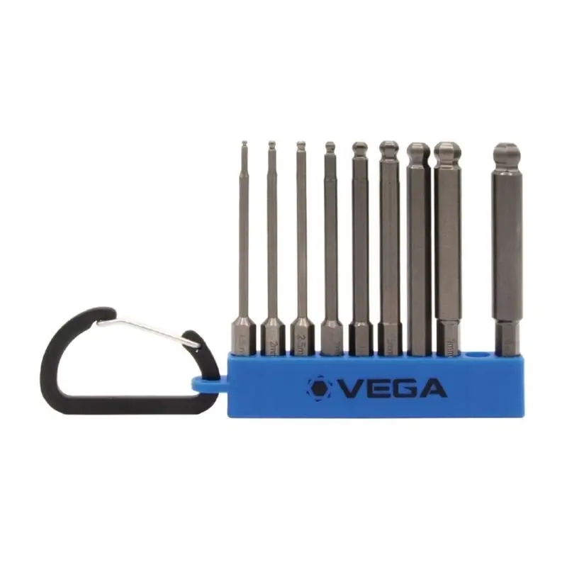 Vega 10-Piece Hex Ball End Bit Set With Carabiner – 3-Inch Length 1