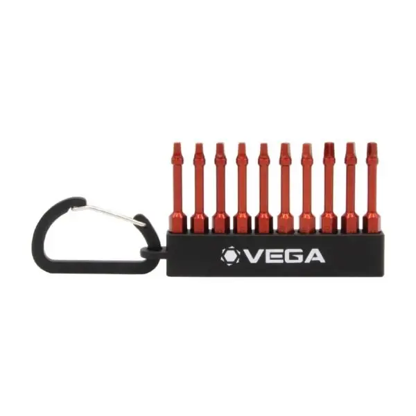 Vega 150R2A10R Color-Coded Square Drive #2 Bits – 2 In Length, Carabiner-Style Organizer, 10-Pack 1