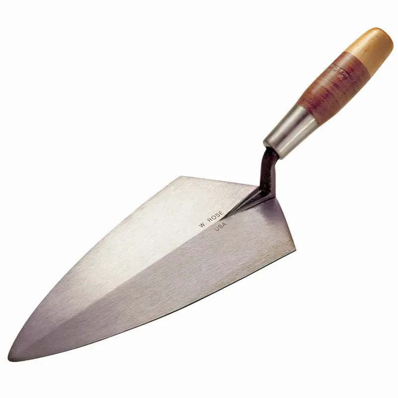 W. Rose 10-1/2" Philadelphia Brick Trowel – Leather-Wrapped Handle, Forged Steel Blade 1