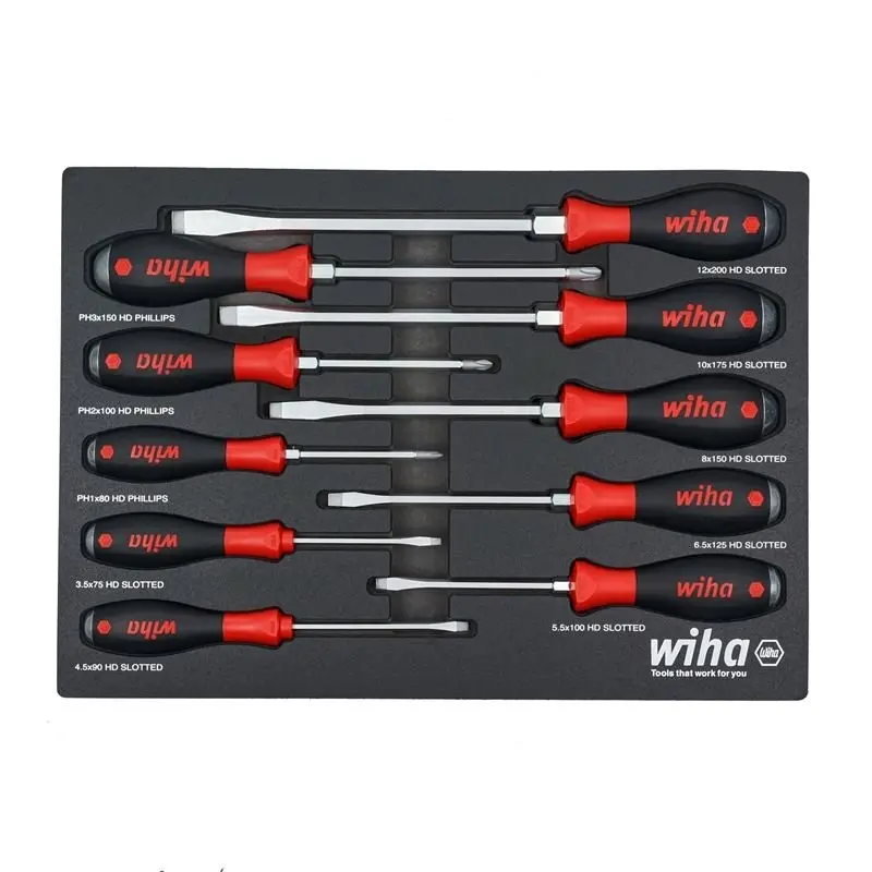 Wiha Softfinish Heavy-Duty Cushion Grip Screwdriver Set – 10-Piece Tray Organized (53180) 1