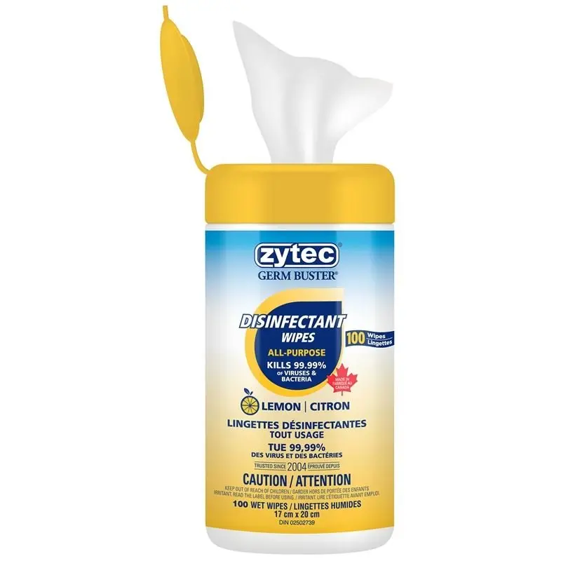 Zytec Germ Buster Disinfecting Wipes — Lemon Scented, 100 Count Per Pack 1