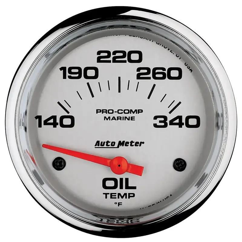 Autometer Marine-Grade Electric Oil Temperature Gauge – 2-5/8" Dial, 140°F To 300°F, Chrome Finish 1