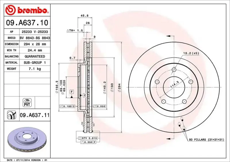 Brembo Premium Brake Rotor – 09A63711C02 Cross-Drilled And Slotted Disc For Enhanced Cooling And Bite 1